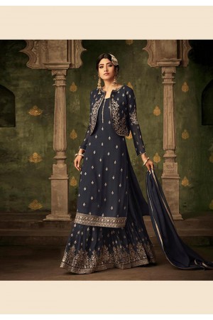 Gray georgette embroidered sharara suit with jacket  70002